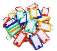 JL&RC Confezione da 50 etichette in plastica con etichette e anelli, etichette identificative per portachiavi, etichette da scrivere, etichette vuote