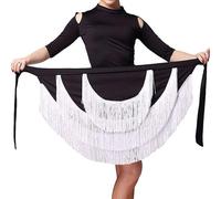 JL&RC Gonna per danza del ventre e tango latino, sciarpa con frange, per tè rumba samba, sala da ballo (nero + bianco, taglia unica)