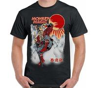 JlACAI GUDU Monkey Magic T-Shirt Mens Retro Chinese Fantasy TV Show Martial Arts 70's 80's Black Black T-Shirt Black XL