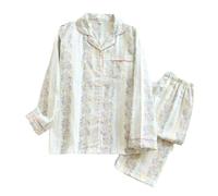 JLBopqaz Pigiama da Donna Giapponese in Garza di Cotone, Manica Lunga, Pantaloni Lunghi, Due Pezzi, Abbigliamento da casa Sottile (02 L)