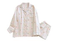 JLBopqaz Pigiama da Donna Giapponese in Garza di Cotone, Manica Lunga, Pantaloni Lunghi, Due Pezzi, Abbigliamento da casa Sottile (01 S)