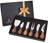 JLIAN MIOR Squisito set di coltelli da formaggio da 6 pezzi, collezione di coltelli da formaggio in acciaio inossidabile (manico in legno di acacia)