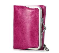 JLISENYIG Portafoglio da donna bi-fold in vera pelle, con spazzola antifurto, portafoglio in pelle bovina di primo strato, con tasca con chiusura a bacio, alla moda e dalla forma unica, portafoglio,