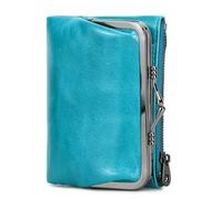 JLISENYIG Portafoglio da donna bi-fold in vera pelle, con spazzola antifurto, portafoglio in pelle bovina di primo strato, con tasca con chiusura a bacio, alla moda e dalla forma unica, portafoglio,