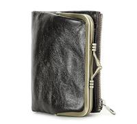JLISENYIG Portafoglio da donna bi-fold in vera pelle, con spazzola antifurto, portafoglio in pelle bovina di primo strato, con tasca con chiusura a bacio, alla moda e dalla forma unica, portafoglio,