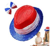 Jlobnyiun 4 Luglio Cappello E Cravatta, per il Costume del Quarto Luglio,Quarto Luglio Rosso Bianco Blu Cappello E Cravatta - Novità Scintillante Abbigliamento Adulto Uomini E Donne