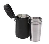Jlobnyiun Bicchierini In Acciaio Inossidabile - Set Di 4 Bicchierini Da Shot In Acciaio Inossidabile Per Uso Alimentare,Borraccia Impilabile Con Borsa In Pelle, Forniture Per Acqua
