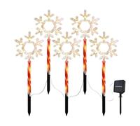 Jlobnyiun Luci da Sentiero Natalizie da Esterno - 5 Pezzi Luci Natalizie a Fiocco di Neve ad Energia Solare - LED Impermeabile Lampada Da Picchetto Per Decorazioni Illuminazione Esterna