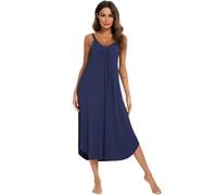 Jlowesun Pigiama Donna Cotone Lungo, Camicie da Notte in Morbido Cotone con Orlo Ondulato, Scollo a V Sottoveste Ampia Elasticizzata con Spalline Pigiama Donna Estivo XL