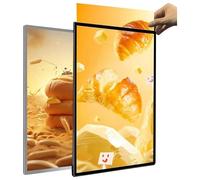 JLOZDM LED Light Box, Quadro pubblicitario a Parete - Menu Illuminato in Vetro temperato Ultra - Sottile per ristoranti, Bar, Negozi, caffè - Molte Dimensioni, Bordi Argento/Nero,60 x 80 cm,Silver