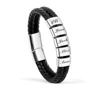 JLSKCN Bracciale Uomo Personalizzato Pelle con 2-6 Nomi Incisione Braccialetti Uomo con Bambini Famiglia Coppia Nomi Idee regalo per Natale e la festa del papà, Regalo di Compleanno per Papa
