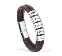 JLSKCN Bracciale Uomo Personalizzato Pelle con 2-6 Nomi Incisione Braccialetti Uomo con Bambini Famiglia Coppia Nomi Idee regalo per Natale e la festa del papà, Regalo di Compleanno per Papa