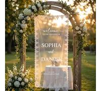JLSKCN Cartelli di Matrimonio Personalizzati con Nome e Data, Cartello di Benvenuto Personalizzato, Design in Tulle Trasparente, Décoration de Mariage Bohème, Decorazioni per la Cerimonia di Nozze