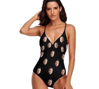 JLSKCN Personalizzate Bikini con Foto di Volti, Bikini Divertenti Personalizzato, Costume Intero Donna Piscina, Personalizzate per La Foto del Viso del Marito