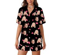 JLSKCN Set Pigiama Stampato Personalizzato, Set Pigiama Donna con Foto Faccia, Personalizzato Set Pigiamas Corto Estivo da Donna, S-3XL