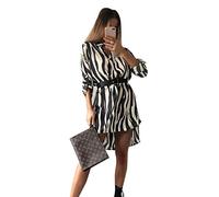 JLTPH Abito da Donna Vestito con Scollo a V Maniche Lunghe in Pelle di Serpente Stampa Leopardata Abito Corto Abiti Senza Cintura Maglietta Asimmetrica Casual Top Camicetta