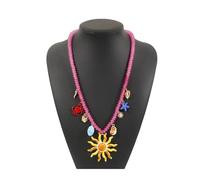 JLTPH Collana Boho Beach da Donna - Perline di Vetro Marino Fatte A Mano con Ciondoli A Forma di Sole, Cuore E Avocado, Catena Regolabile A più Fili, Gioielli da Festival E Vacanze(Sun)