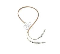 JLTPH Collana Boho Flower da Donna - Cordoncino in Finta Pelle Scamosciata con Pendente Floreale Vintage E Ciondolo A Forma di Piuma, Collana A Strati in Stile Hippie Festival(Brown)