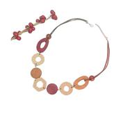 JLTPH Collana Boho in Legno per Donna - Pendente con Disco in Legno Intrecciato Realizzato A Mano, Catena Minimalista E Massiccia, Gioiello retrò Y2K da Indossare A Strati(Rosso)