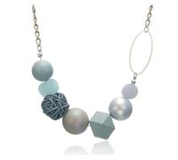 JLTPH Collana con Perline in Legno Colorate per Donna - Pendente Geometrico con Catena Grossa, Gioielli dai Colori Vivaci in Stile Y2K, Accessorio Estivo Divertente E di Tendenza.(Blu)