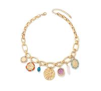 JLTPH Collana Hip Hop da Donna - Pendente Rotondo Vintage con Catena Cubana Spessa, Gioielli Streetwear Y2K, Accessorio Audace E di Tendenza(Gold)