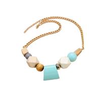 JLTPH Collana in Legno Fatta A Mano per Donna - Pendente Geometrico in Legno con Catena Metallica Massiccia, Gioiello Tribale Bohémien, Accessorio Minimalista Y2K da Indossare A Strati(Blu)