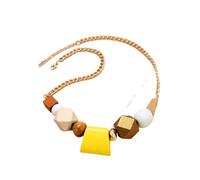 JLTPH Collana in Legno Fatta A Mano per Donna - Pendente Geometrico in Legno con Catena Metallica Massiccia, Gioiello Tribale Bohémien, Accessorio Minimalista Y2K da Indossare A Strati(Yellow)