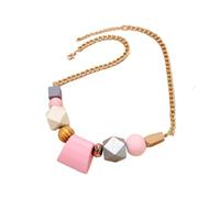 JLTPH Collana in Legno Fatta A Mano per Donna - Pendente Geometrico in Legno con Catena Metallica Massiccia, Gioiello Tribale Bohémien, Accessorio Minimalista Y2K da Indossare A Strati(Pink)