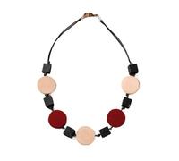 JLTPH Collana in Legno per Donna - Pendente con Perline Rotonde in Legno Lavorate A Mano su Cordino Regolabile Accessorio Minimalista da Indossare in Combinazione con Altri Gioielli.(WhiteRed)