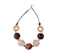 JLTPH Collana Intrecciata Boho da Donna - Pendente A Disco in Acrilico Effetto Rattan, Accessorio di Tendenza dai Colori Vivaci in Stile Y2K, Catena Leggera da Indossare in Estate(Brown)