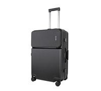 JLY Covestro Valigia in Policarbonato, Medio con Apertura Frontale, Portabicchieri Pieghevole, Gancio per Borsa, Ruote Spinner, Serrature TSA, Maniglia in Alluminio Nero Mezzanotte