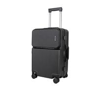 JLY Rövaan Bagagli, Covestro, guscio rigido in policarbonato con rapido accesso frontale, portabicchieri, gancio pad, ruote girevoli, serrature TSA, Nero mezzanotte., S (55cm), 1 pezzo