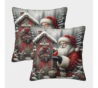 JLZBXCUER Santa Claus Stampa Cuscini Decorative Quadrata Cuscini Letto Set Di 2 Soggiorno, Divano, Letto 50x50cm