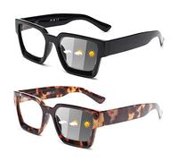 JM 2 Pack Fotocromatici Occhiali da Lettura per Donna, Quadrati Occhiali da Sole da Lettura per Computer con Blocco della Luce Blu, Cerniera a Molla, Nero & Tartaruga +2.75