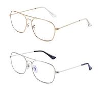 JM 2 Pack Occhiali da Lettura Quadrati, Lettore di Computer con Blocco Della Luce Blu con montatura in metallo per Donna Uomo +1.00（Oro & argento）