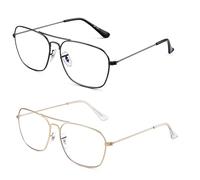 JM 2 Pack Occhiali da Lettura Quadrati, Lettore di Computer con Blocco Della Luce Blu con montatura in metallo per Donna Uomo +3.00（Oro & Neri）