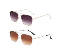 JM 2 Pack Occhiali da sole da lettura quadrati da donna e da uomo, montatura in metallo +1.25(oro e argento)