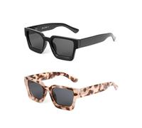 JM 2 Pack Trendy occhiali da sole polarizzati quadrati per donne uomini Retro Chunky Rectangle Shades protezione UV400 (nero e grigio tartaruga)