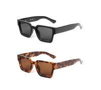 JM 2 Pack Trendy occhiali da sole polarizzati quadrati per le donne uomini Retro Chunky Rectangle Shades protezione UV400 (nero e tartaruga)