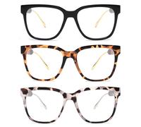 JM 3 Pack Classici Quadrato Occhiali da Lettura per Donna Uomo, Retro Trendy Oversized Anti Luce Blu +2.75