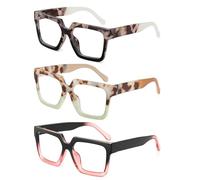 JM 3 Pack di occhiali da lettura quadrati, occhiali da computer oversize con blocco della luce blu per donne e uomini