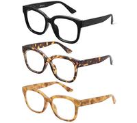 JM 3 Pack Occhiali da Lettura Donna, Quadrati Occhiali Luce Blu Computer Occhiali da Riposo Vista, Nero+Marrone+Giallo, +2.5