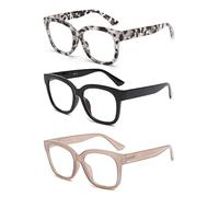 JM 3 Pack Occhiali da Lettura Donna, Quadrati Occhiali Luce Blu Computer Occhiali da Riposo Vista, Nero/Grigio/Rosa, +2.75