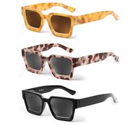 JM 3 Pack Occhiali da lettura per donne uomini, occhiali da sole quadrati, lettori con lenti piene con cerniere a molla UV400 +1.0