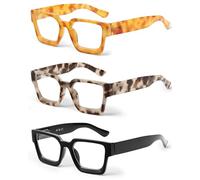 JM 3 Pack Occhiali da Lettura Quadrati, Lettore di Computer con Blocco Della Luce Blu per Donna Uomo +3.0 Nero/Grigio Tartaruga/Giallo Tartaruga