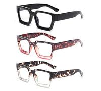 JM 3 Pack Occhiali da Lettura Quadrati, Occhiali da Vista Anti Luce Blu per Donna Uomo Cerniera a Molla +2.25