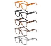 JM 5 occhiali da lettura per donne e uomini, occhiali da computer quadrati con protezione dalla luce blu e cerniere a molla +1.00