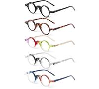JM 5 Pack Occhiali da lettura rotondi, lettore di computer con blocco della luce blu con cerniera a molla per Donna Uomo + 2.00