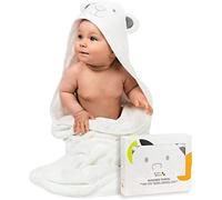 JM Asciugamano con Cappuccio Neonato - Premio, Ipoallergenico Accappatoio Neonato 100% Bambù Organico, 90x90 cm con Confezione Regalo e Salvietta, Asciugamani Neonato Spessi e Assorbenti