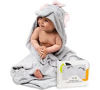 JM Asciugamano con Cappuccio Neonato - Premio, Ipoallergenico Accappatoio Neonato 100% Bambù Organico, 90x90 cm con Confezione Regalo e Salvietta, Asciugamani Neonato Spessi e Assorbenti